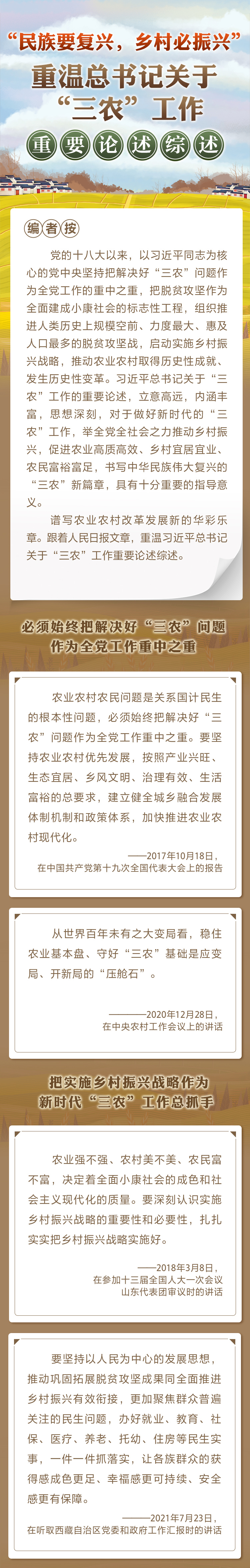 “民族要復(fù)興，鄉(xiāng)村必振興” 重溫總書(shū)記關(guān)于“三農(nóng)”工作重要論述綜述