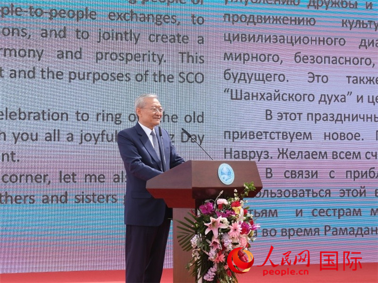 上海合作組織秘書長張明致辭。人民網(wǎng) 褚夢琦攝