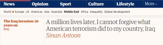 【世界說】伊拉克作家刊文痛斥美國：100萬人喪生，就是美國恐怖主義在伊拉克造成的后果 無法原諒！