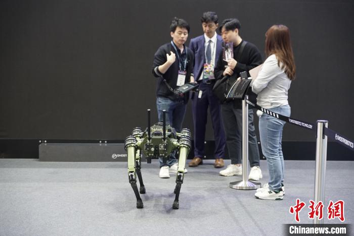 圖為觀眾在展會(huì)參觀機(jī)器人?！⑿?攝