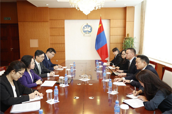 10月31日，中國(guó)駐蒙古國(guó)大使沈敏娟到任拜會(huì)蒙政府辦公廳主任兼蒙古人民黨總書記阿瑪爾巴伊斯格楞。中國(guó)駐蒙古使館供圖