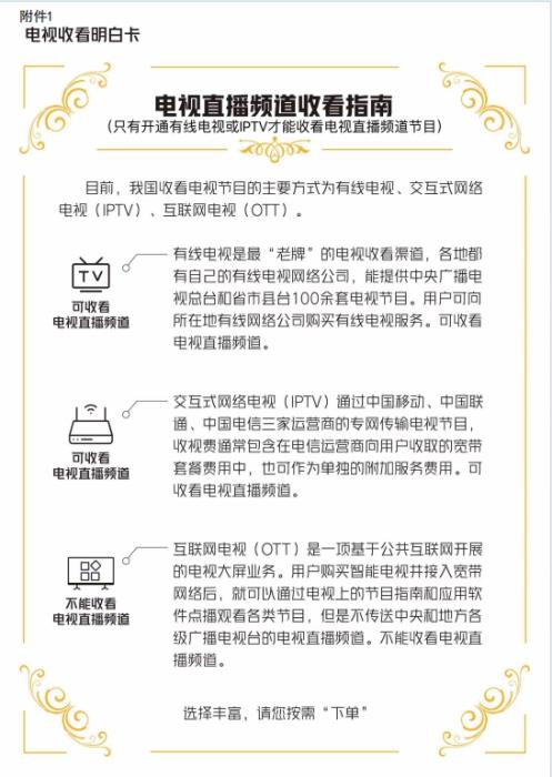 電視收看“明白卡”。