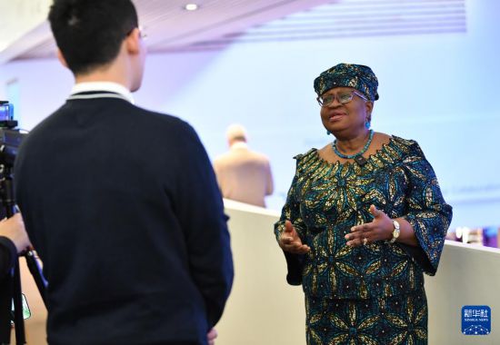 1月18日，世界貿(mào)易組織總干事伊維拉在瑞士達(dá)沃斯舉行的世界經(jīng)濟(jì)論壇2024年年會(huì)期間接受新華社記者專(zhuān)訪。新華社記者 連漪 攝