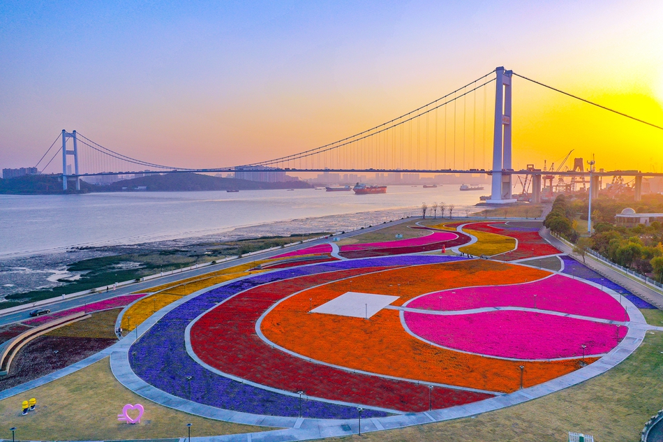 靖江長(zhǎng)江畔的音樂花海廣場(chǎng)。盛義攝