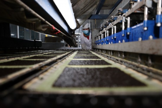 柘汪紫菜產(chǎn)業(yè)園內(nèi)入駐企業(yè)的紫菜生產(chǎn)線。贛榆區(qū)委宣傳部供圖