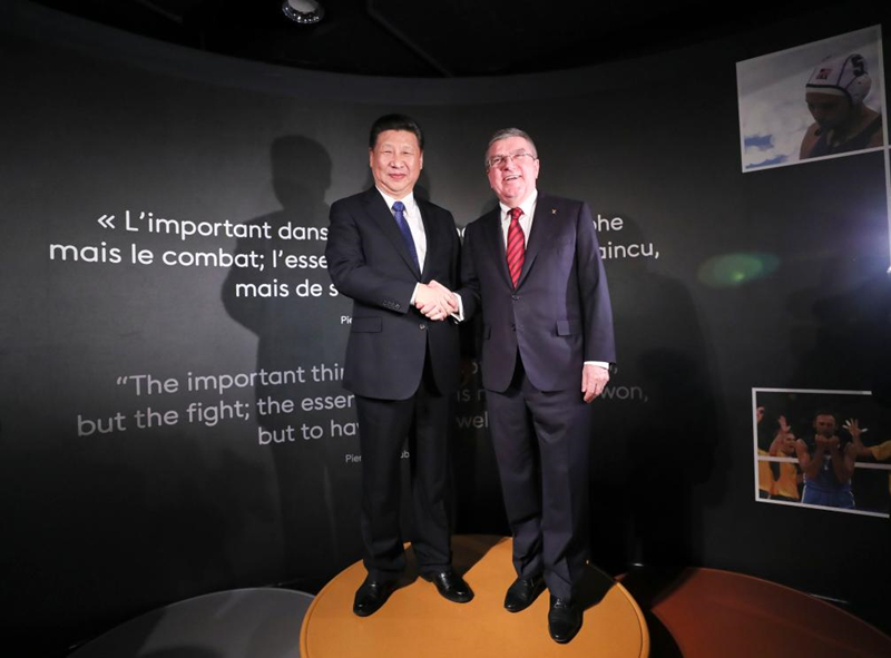 2017年1月18日，習(xí)近平主席在位于瑞士洛桑的國際奧林匹克博物館會見時任國際奧林匹克委員會主席巴赫。