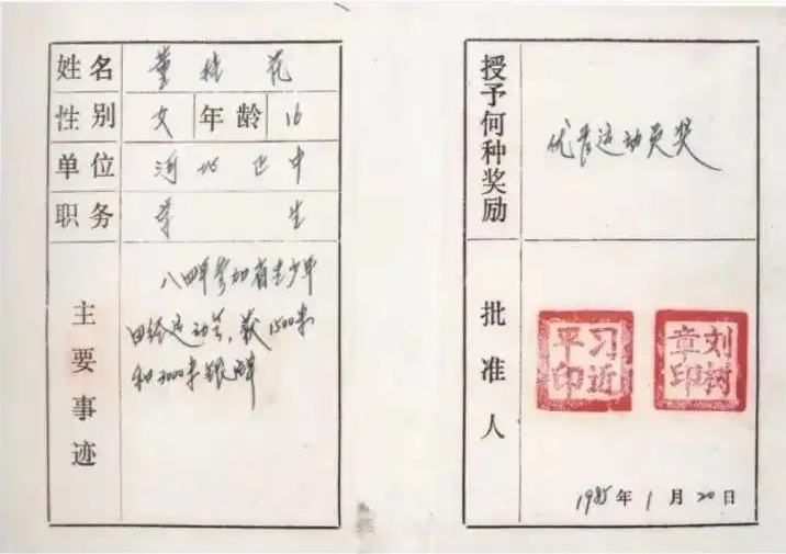 圖為1985年1月，時任正定縣委書記的習近平為參賽運動員頒發(fā)的“優(yōu)秀運動員獎”。