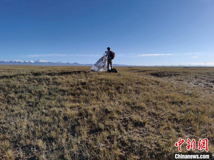 圖為索南達(dá)杰保護(hù)站保護(hù)隊(duì)員在可可西里找到露營(yíng)的葉某?！∴嚭Ｆ?攝