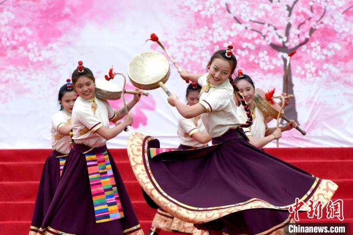 3月28日，西藏林芝第二十屆桃花旅游文化節(jié)開幕式上的文藝表演?！±盍?攝