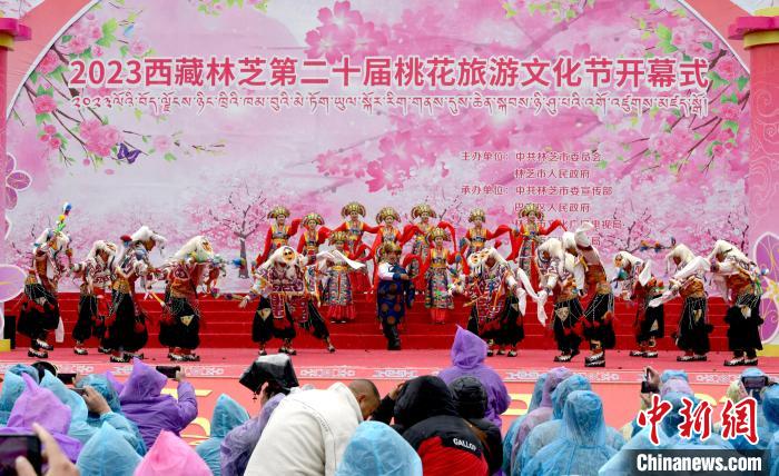 3月28日，西藏林芝第二十屆桃花旅游文化節(jié)開幕式上的文藝表演。　李林 攝
